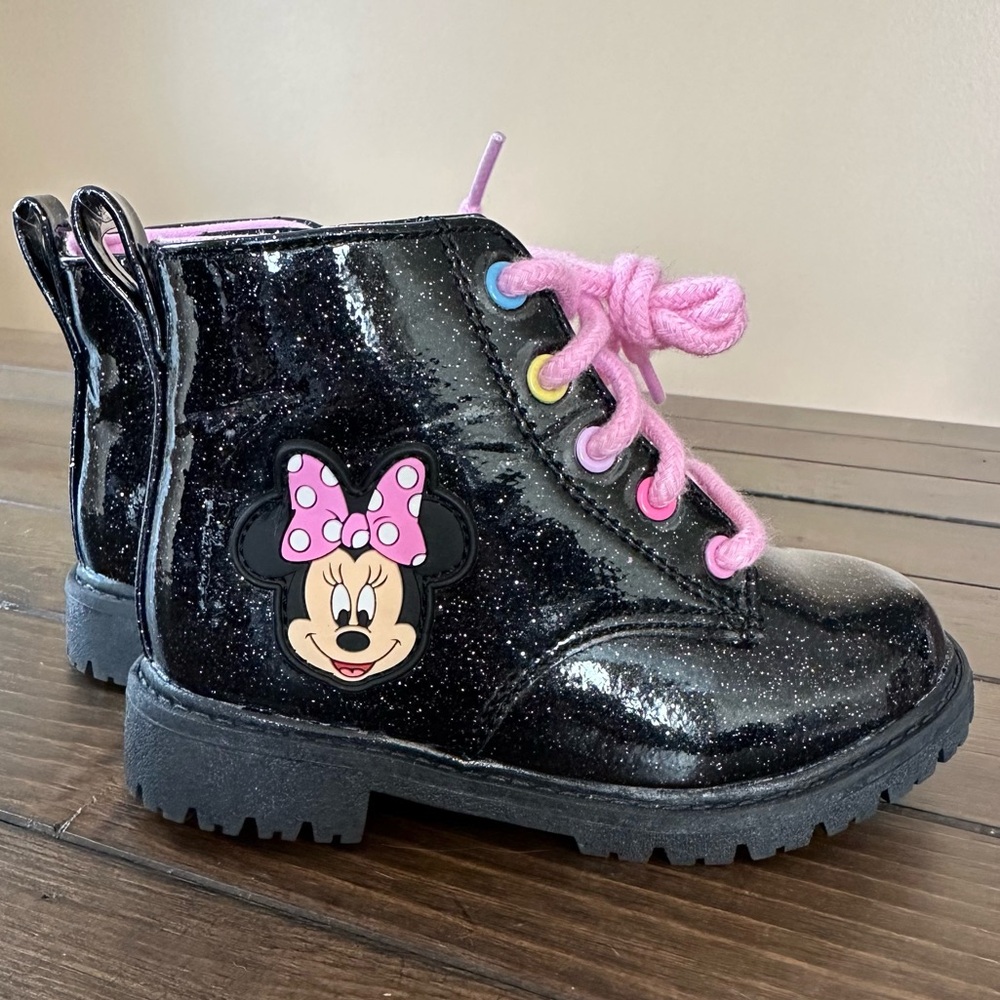 Disney Minnie Mouse Sparkly Black Combat Boots - Size 8 Toddler